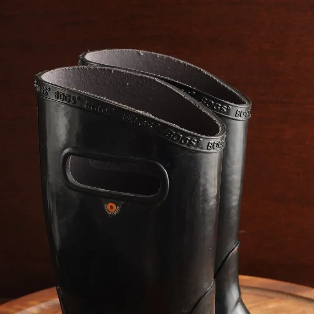 Bogs Rain Boots Youth Size 2 Black Waterproof Pull On Chore Outdoor Utility Flat